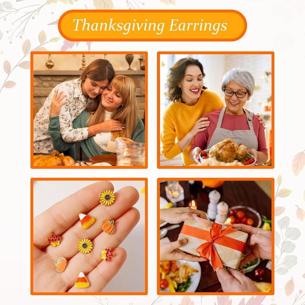 Fall Earrings for Women Pumpkin Sunflower Maple Leaf Candy Corn Stud Earrings Ho - Picture 4 of 6
